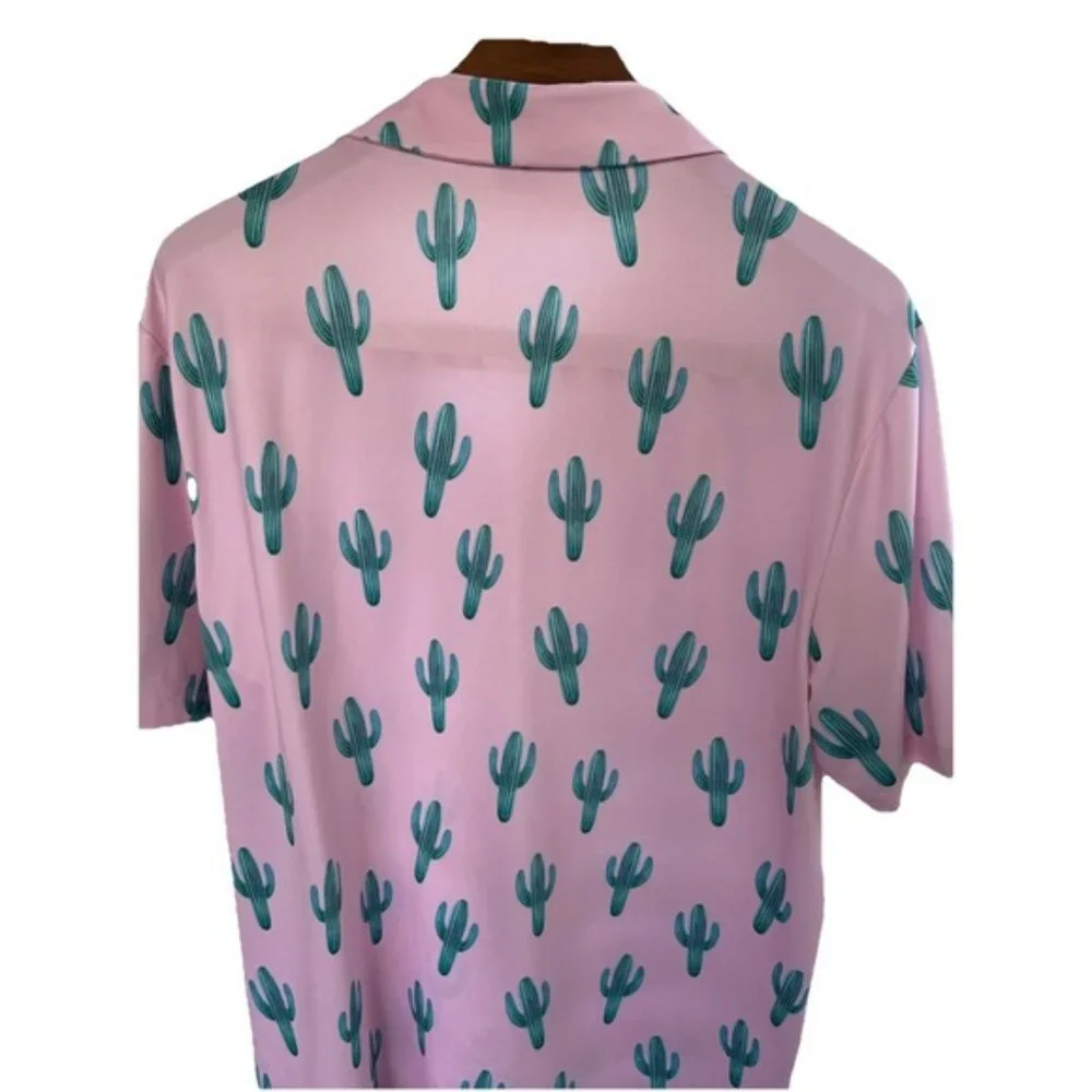 BAD BIRDIE XXL Desert Cactus Mens Polo Golf Pink Performance Golf Short Sleeve - Picture 5 of 8